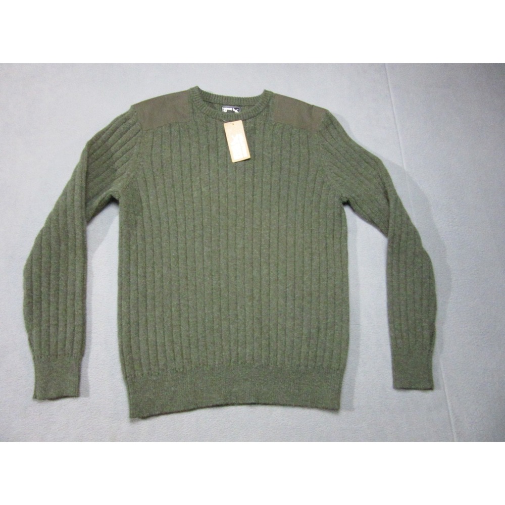 Eddie Bauer Sweater Mens Large Tall LT Green Wool Blend Shoulder Patch New